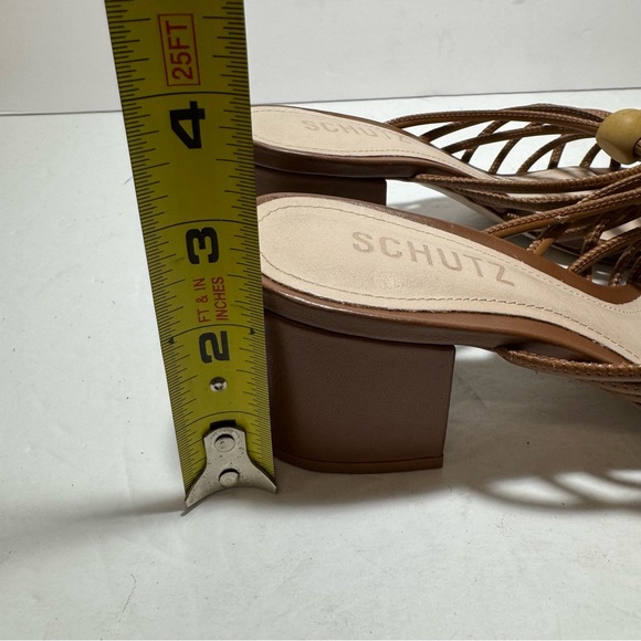 SCHUTZ Roanna Strappy Wood-Bead Brown Slide Block Heel Sandals Size 7.5 - Picture 13 of 14